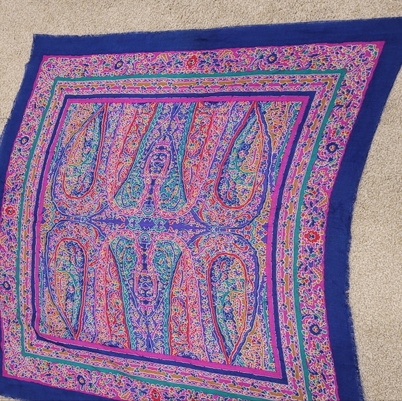 Anthropologie Womens Large Colorful Square Scarf Raw Hem - Picture 2 of 4